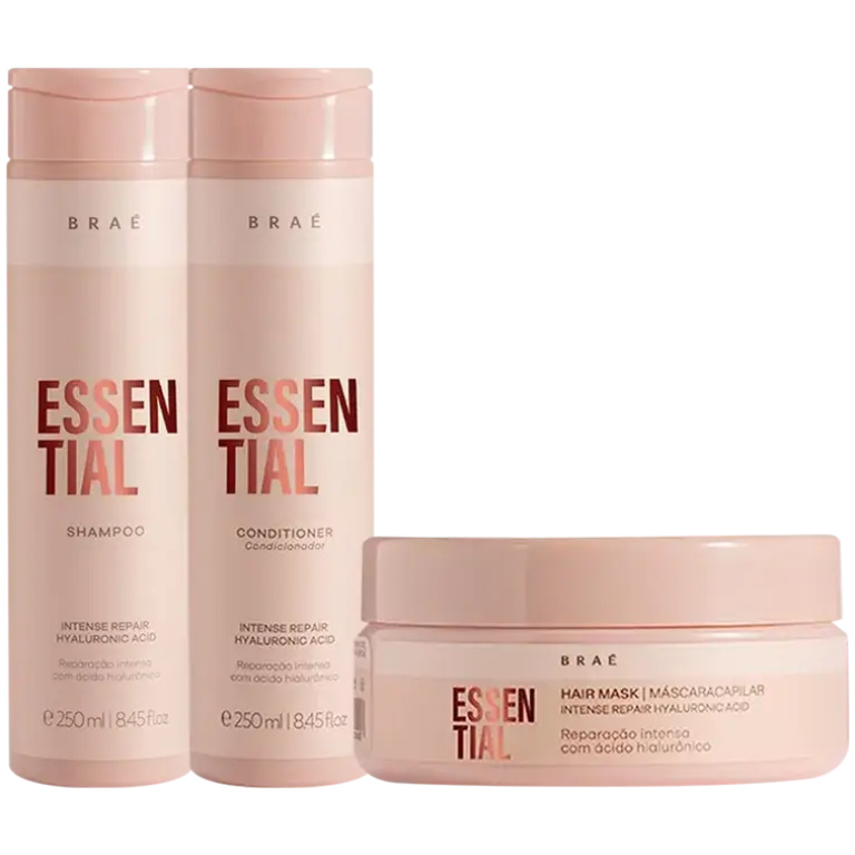 Kit shampoo 250ml + condicionador 250ml + máscara 200g Essential Braé