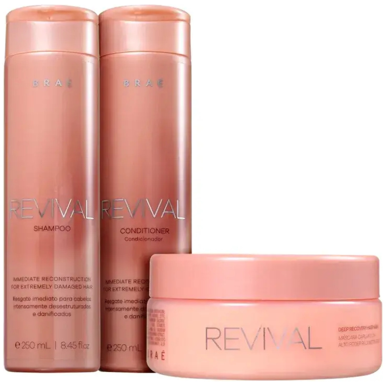 Kit shampoo 250ml + condicionador 250ml + máscara capilar 200g Revival Braé