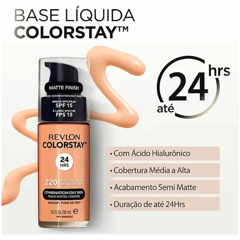 Base Líquida ColorStay 24 Horas Pele Mista à Oleosa FPS15 Revlon 30ml - Imagem 2