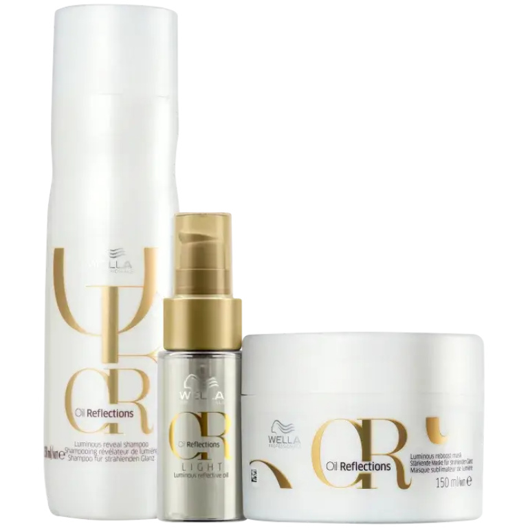 Kit shampoo 250ml + máscara 150ml + óleo capilar light 30ml Oil Reflections Wella Professionals