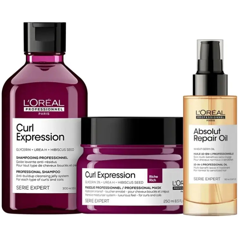 Kit shampoo 300ml + máscara capilar 250g Curl Expression + Óleo Absolut Repair 90ml L'oreal Professionnel