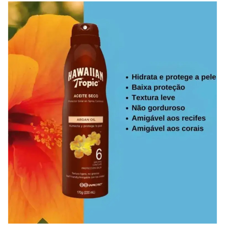 Protetor Solar em Spray Aceite Seco FPS 6 Hawaiian Tropic 220ml - Imagem 2