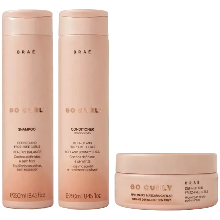Kit shampoo 250ml + condicionador 250ml + máscara capilar 200g Go Curly Braé
