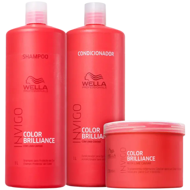 Kit shampoo 1 litro + condicionador 1 litro + máscara 500ml Invigo Color Brilliance Trio Wella Professionals