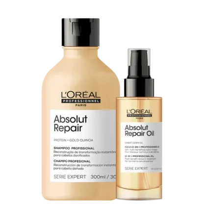 Kit Shampoo 300ml + Óleo Reparador 90ml Serie Expert Absolut Repair Gold Quinoa L'Oréal Professionnel