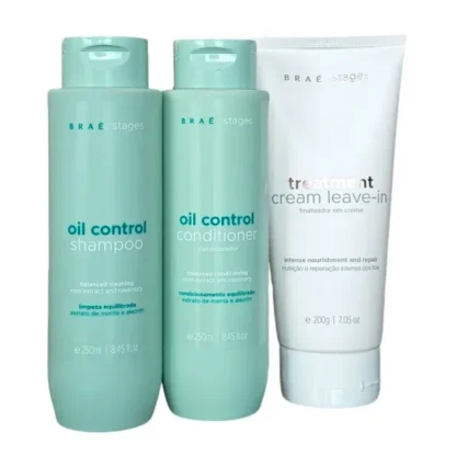 Kit shampoo 250ml + condicionador 250ml Oil Control + Leave-in Cream 200ml Treatment Stages Braé (3 Produtos)