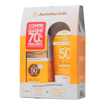 Kit Protetor Solar Corporal 200g + Protetor Solar Facial 50g FPS 50 Australian Gold (2 produtos)