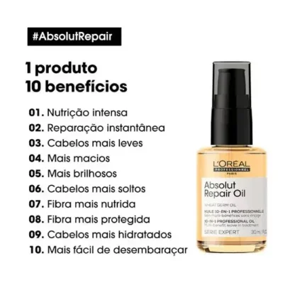 Óleo Reparador Serie Expert Absolut Repair Gold Quinoa 10in1 L'Oréal Professionnel 30ml - Imagem 2