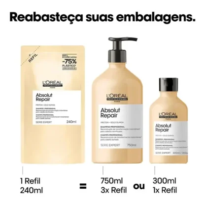 Refil Shampoo Serie Expert Absolut Repair Gold Quinoa + Protein L'Oréal Professionnel 240ml - Imagem 2