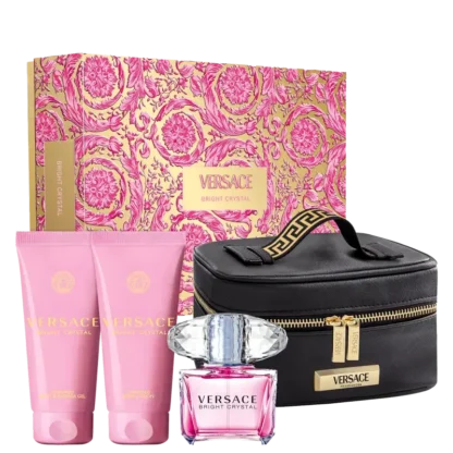 Kit Feminino Versace Bright Crystal Eau de Toilette 90ml + loção corporal 100ml + gel de banho 100ml + Necessaire