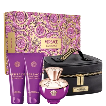 Kit Feminino Versace Dylan Purple Eau de Parfum 100ml + loção corporal 100ml + gel de banho 100ml + Necessaire