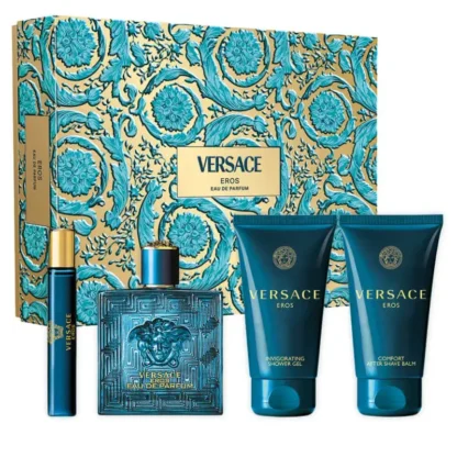 Kit Masculino Versace Eros Eau de Parfum 100ml + Gel de Banho 100ml + Pós-barba 100ml + Travel Size 10ml