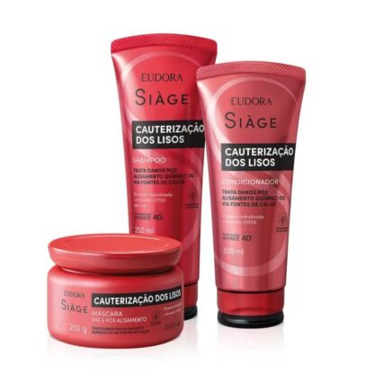 Kit Shampoo 250ml + Condicionador 200ml + Máscara 250ml Cauterização dos Lisos Siàge Eudora