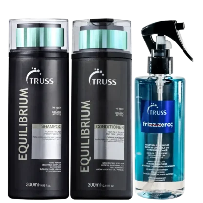 Kit Shampoo 300ml Equilibrium + Condicionador 300ml Equilibrium + Máscara Líquida 260ml Frizz Zero Truss