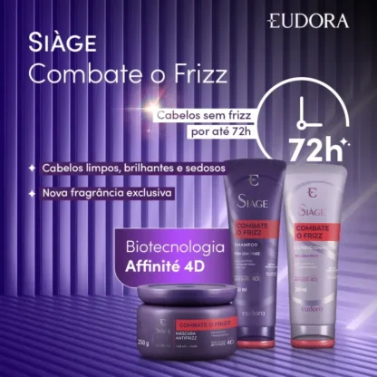 Kit Shampoo 250ml + Condicionador 200ml + Máscara 250g Combate o Frizz Siàge Eudora - Imagem 2