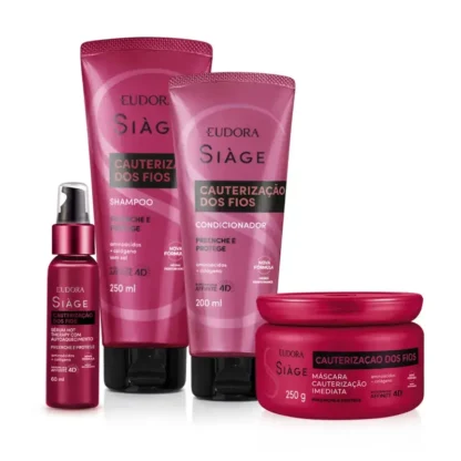 Kit Shampoo 250ml + Condicionador 200ml + Máscara 250g + Sérum 60ml Cauterização dos Fios Siàge Eudora
