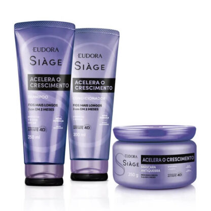 Kit Shampoo 250ml + Condicionador 200ml + Máscara 250g Acelera Crescimento Siàge Eudora