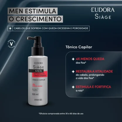 Tônico Capilar Men Estimula Crescimento Siàge Eudora 100ml - Imagem 2