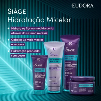 Shampoo 250ml + Condicionador 200ml Hidratação Micelar Siàge Eudora 250ml - Imagem 2