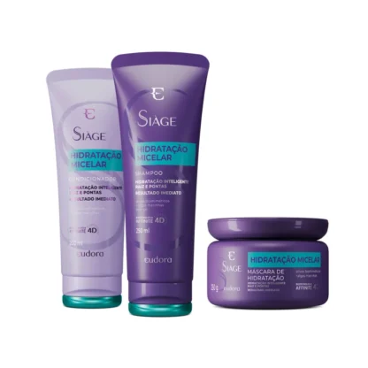 Shampoo 250ml + Condicionador 200ml + Máscara 250g Hidratação Micelar Siàge Eudora 250ml