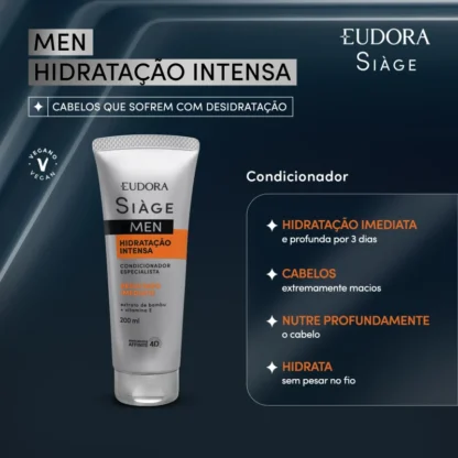 Condicionador Men Hidratação Intensa Siàge Eudora 200ml - Imagem 2