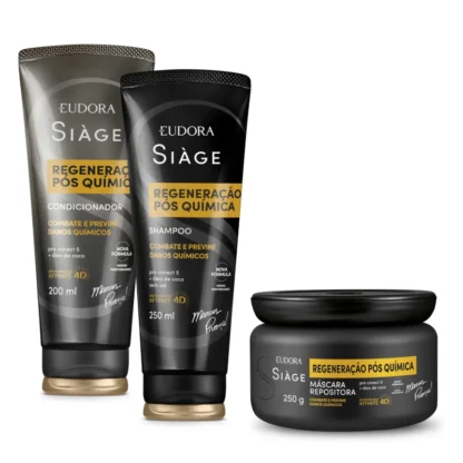 Kit Shampoo 250ml + Condicionador 200ml + Máscara 250g Regeneração Pós Química Siàge Eudora