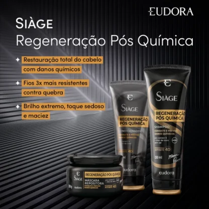 Kit Shampoo 250ml + Condicionador 200ml + Máscara 250g Regeneração Pós Química Siàge Eudora - Imagem 2