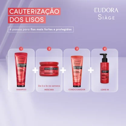 Kit Shampoo 250ml + Condicionador 200ml + Máscara 250g + Leave in 100ml Cauterização dos Lisos Siàge Eudora - Imagem 2