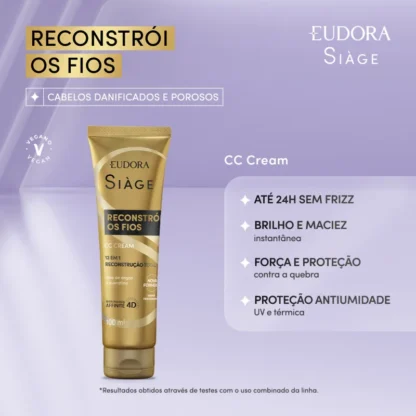 Leave-in CC Cream Reconstroi Fios Siàge Eudora 100ml - Imagem 2
