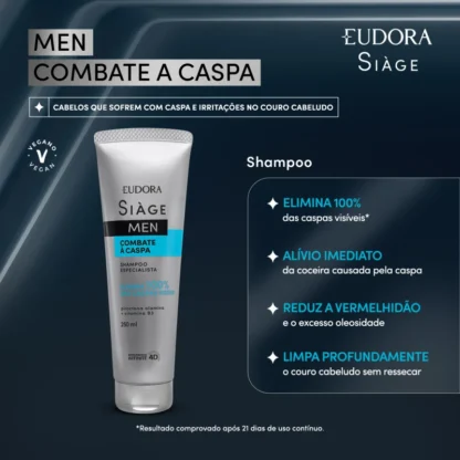 Shampoo Men Combate a Caspa Siàge Eudora 250ml - Imagem 2