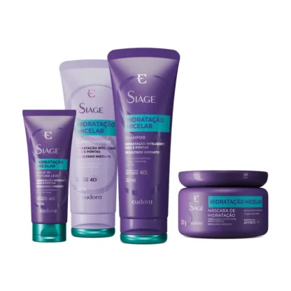 Shampoo 250ml + Condicionador 200ml + Máscara 250g + Leave-in 100ml Hidratação Micelar Siàge Eudora 250ml