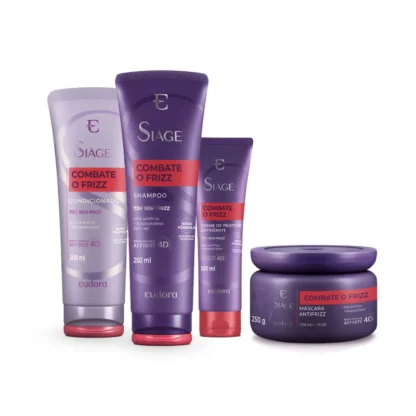 Kit Shampoo 250ml + Condicionador 200ml + Máscara 250g + Leave-in 100ml Combate o Frizz Siàge Eudora